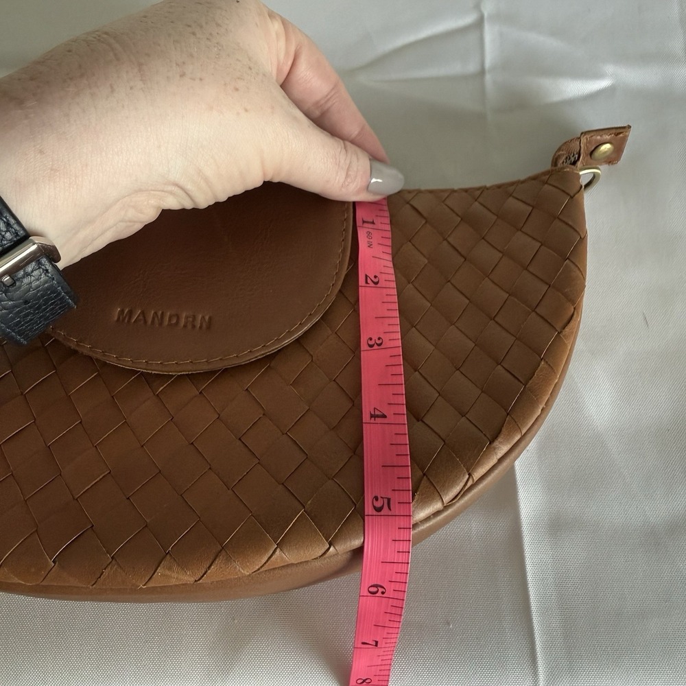 Mandrn Naomi Woven Tan Leather Shoulder Bag Purse Handbag Made In Bali - Picture 6 of 16